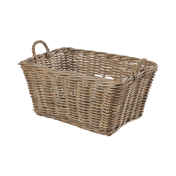Grey Kubu Rattan Rectangular Storage Basket Large