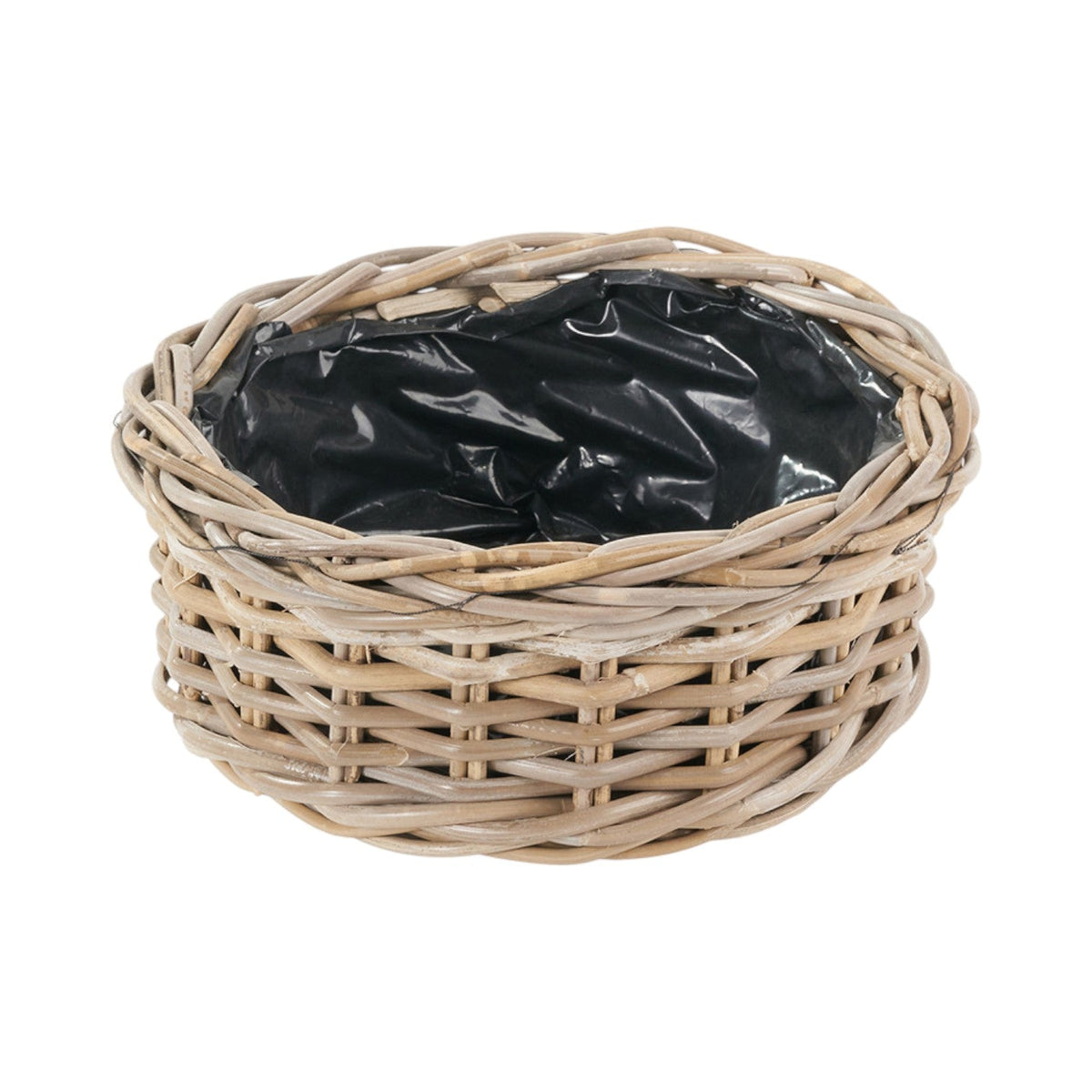 Set of 3 Indoor Outdoor Grey Kubu Rattan Round Basket Planters