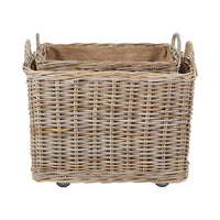 Set of 2 Grey Kubu Rattan Rectangular Wheeled Logs Baskets