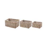 Set of 3 Grey Kubu Rattan Rectangular Storage Baskets with Inset Handles