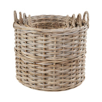Set of 4 Grey Kubu Rattan Tall Round Storage Baskets
