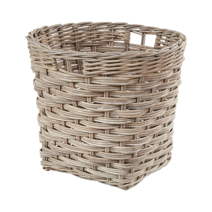 Grey Kubu Rattan Round Storage Basket with Square Base