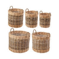 Set of 5 Grey and White Kubu Rattan Round Storage Baskets