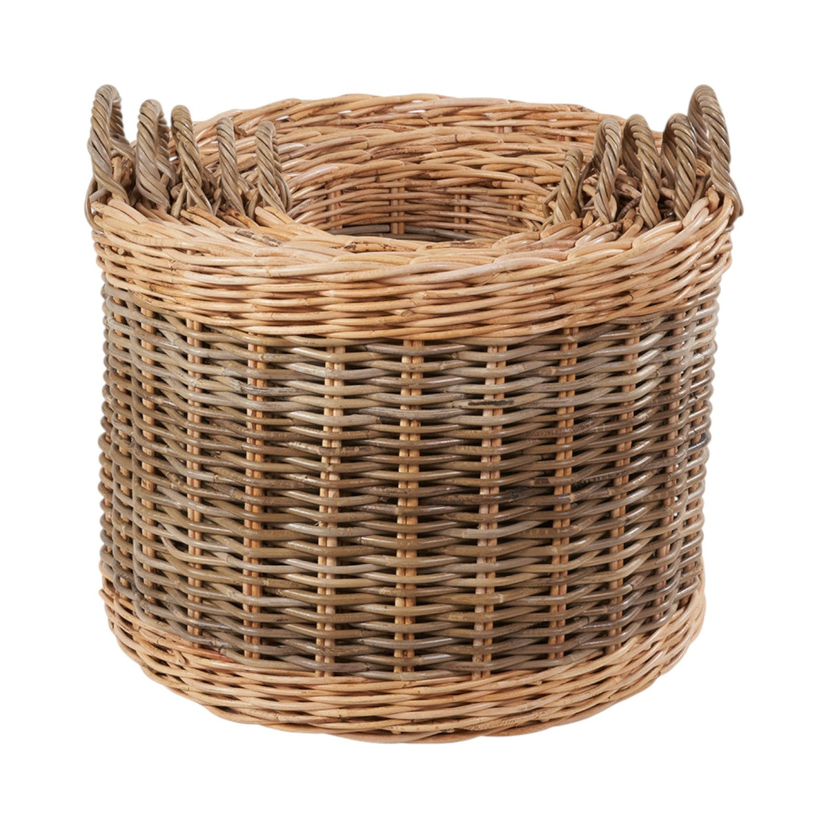 Set of 5 Grey and White Kubu Rattan Round Storage Baskets