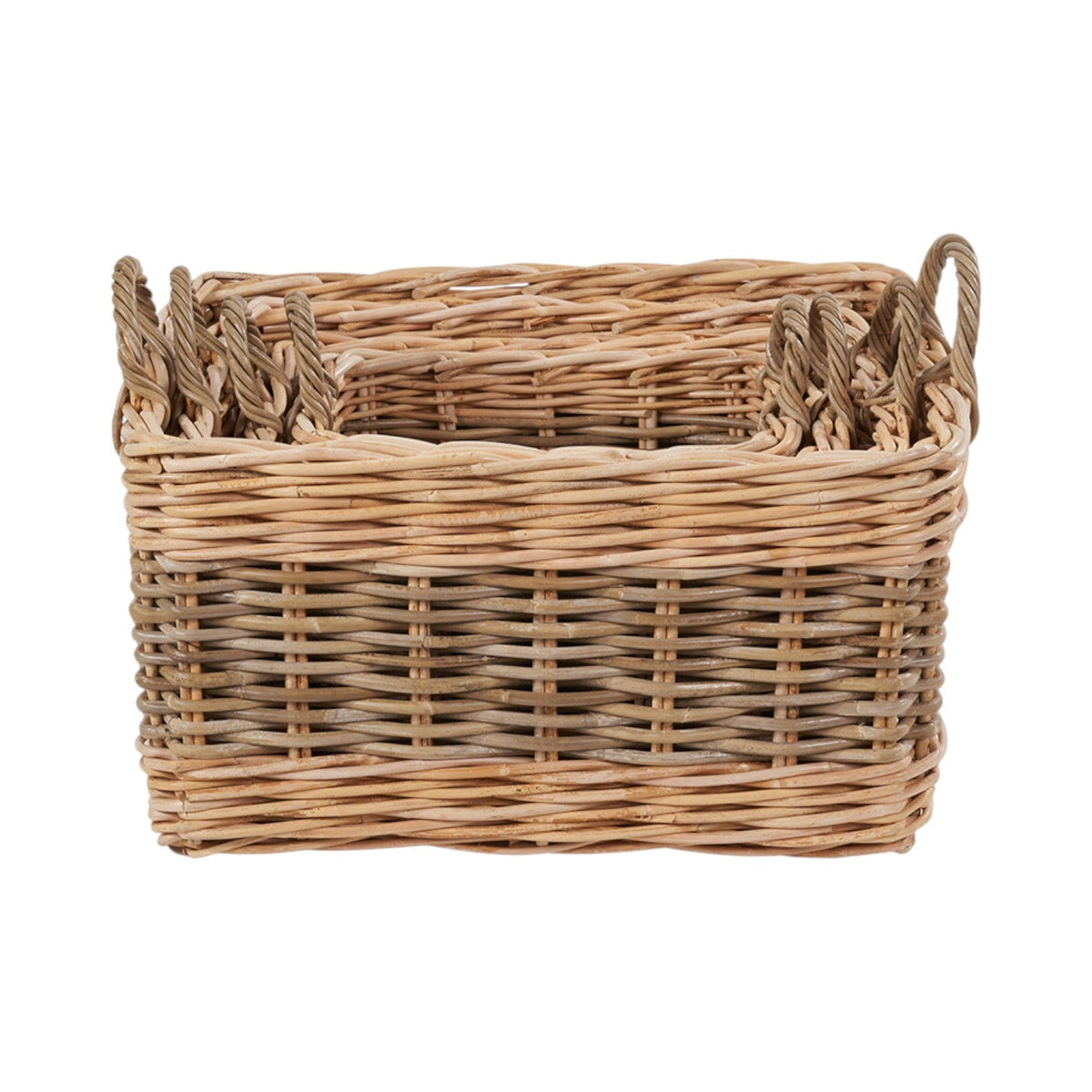 Set of 4 Grey and White Kubu Rattan Rectangular Storage Baskets