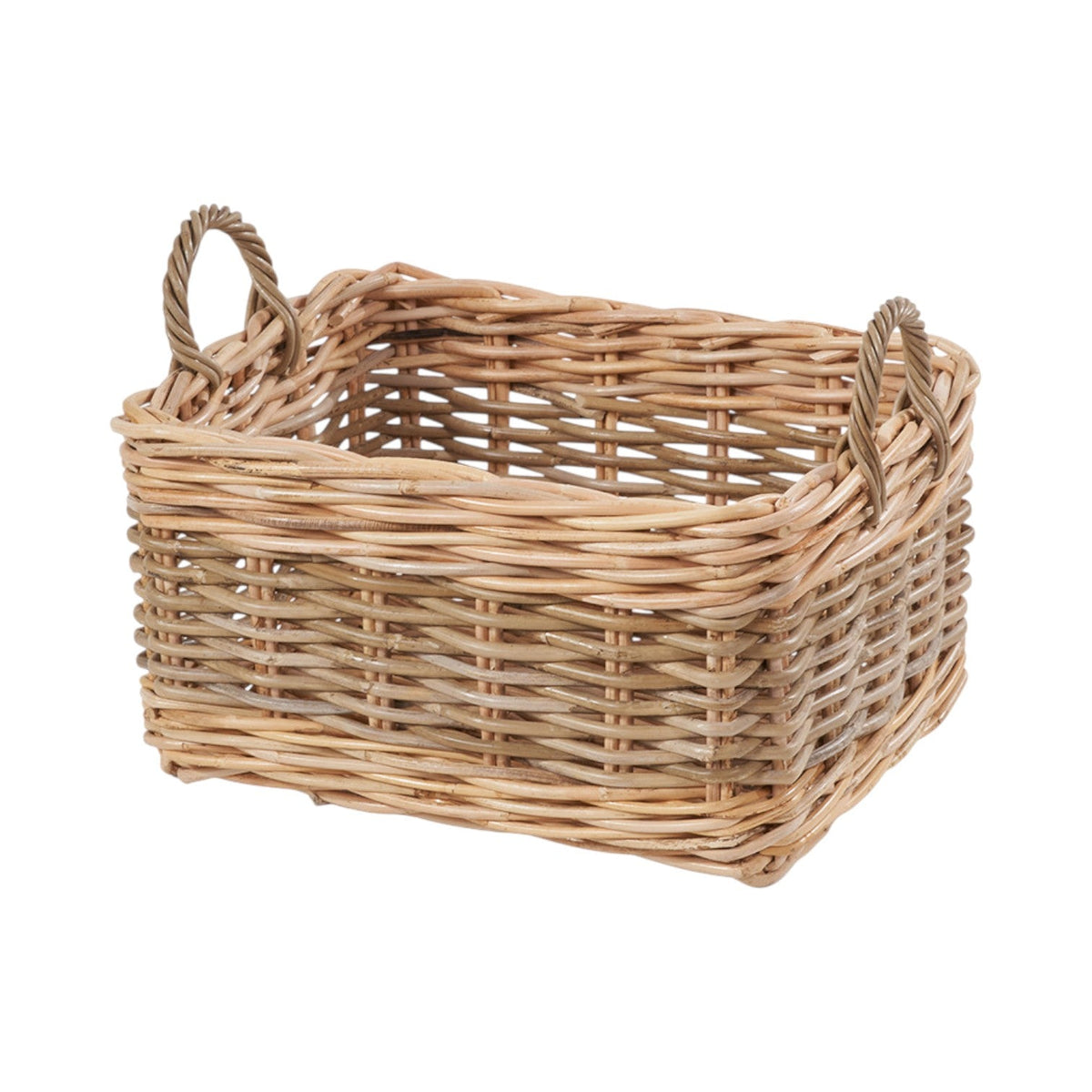 Set of 4 Grey and White Kubu Rattan Rectangular Storage Baskets