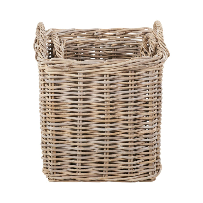 Set of 2 Grey Rattan Square Log Baskets