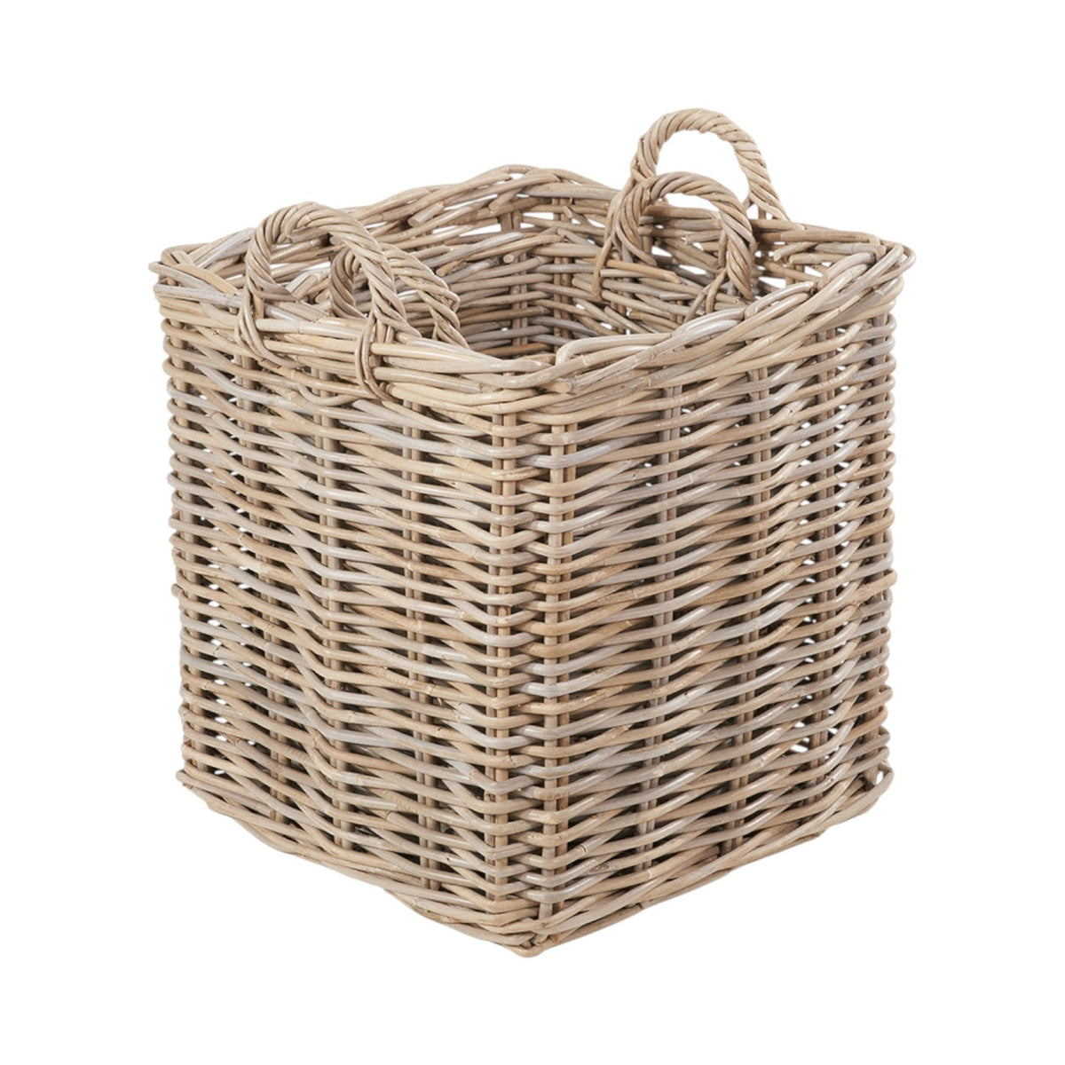 Set of 2 Grey Rattan Square Log Baskets