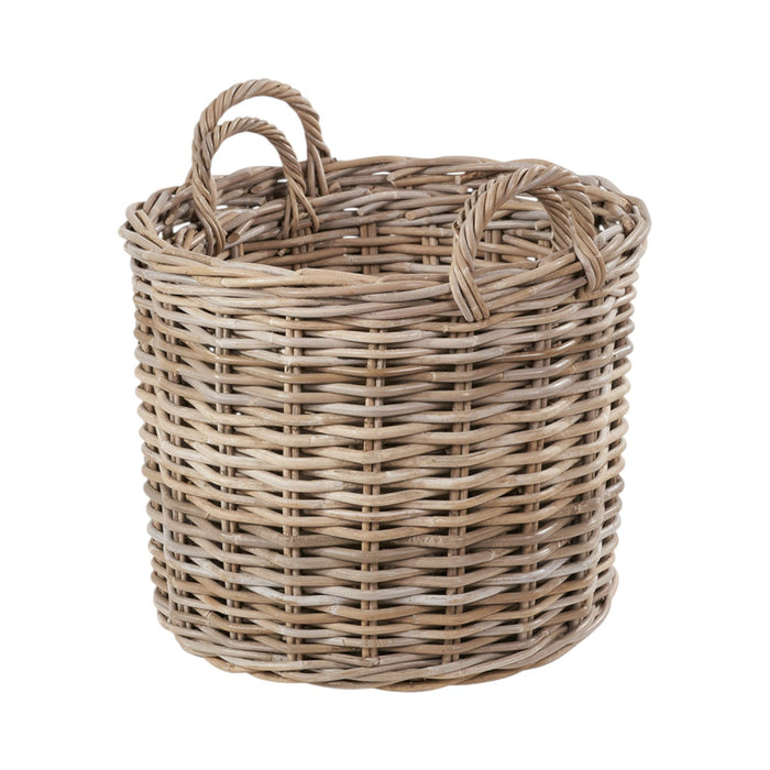 Set of 2 Grey Rattan Round Log Baskets