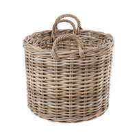 Set of 2 Grey Rattan Round Log Baskets