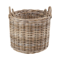 Set of 2 Grey Rattan Round Log Baskets
