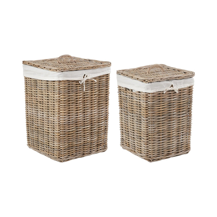 Set of 2 Grey Kubu Rattan Square Linen Baskets
