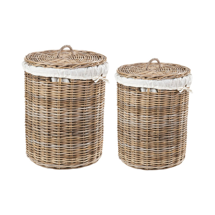 Set of 2 Grey Kubu Rattan Round Linen Baskets
