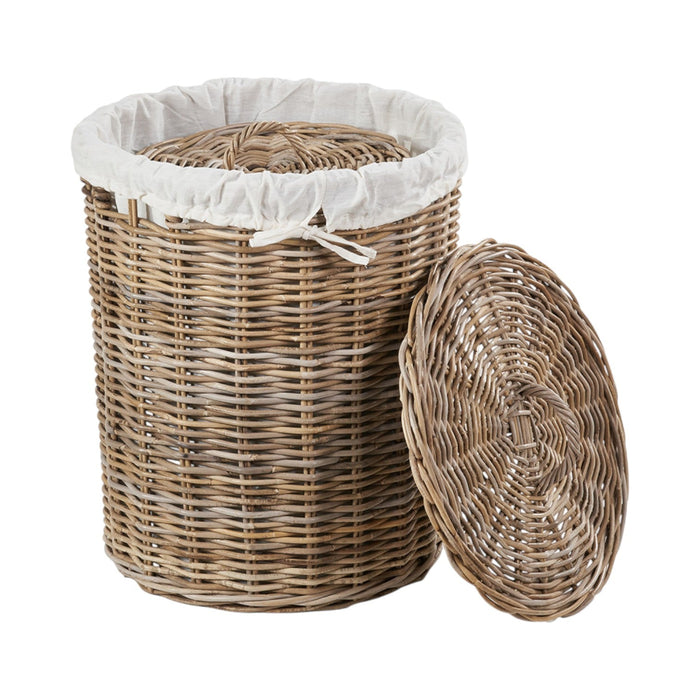 Set of 2 Grey Kubu Rattan Round Linen Baskets