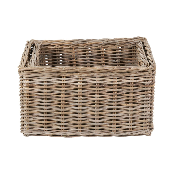 Set of 2 Grey Kubu Rattan Rectangular Storage Baskets with Inset Handles