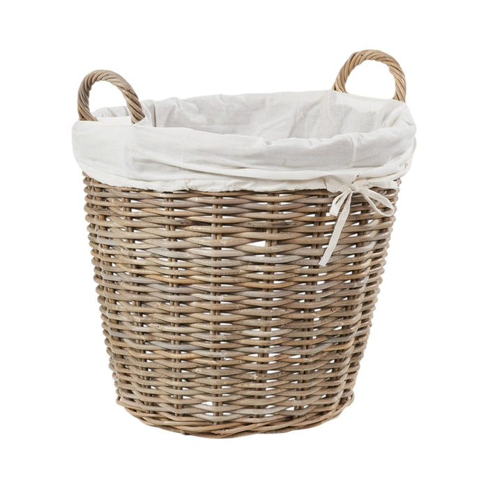 Grey Kubu Rattan Lined Round Basket