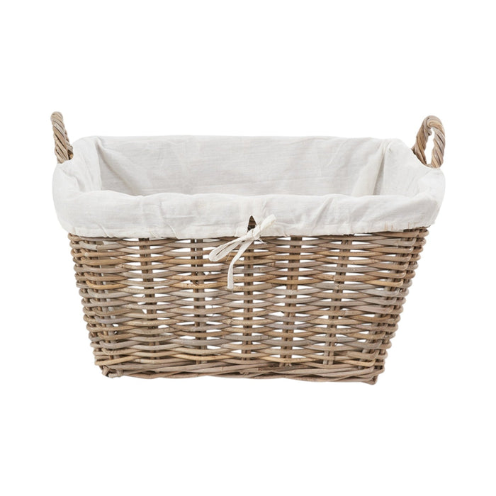 Grey Kubu Rattan Lined Rectangular Basket
