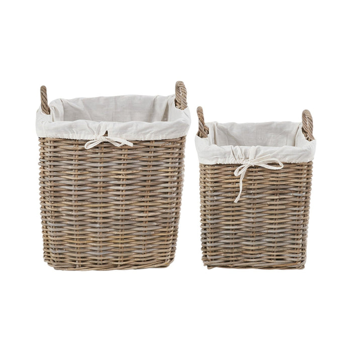 Set of 2 Grey Kubu Rattan Lined Square Log Baskets