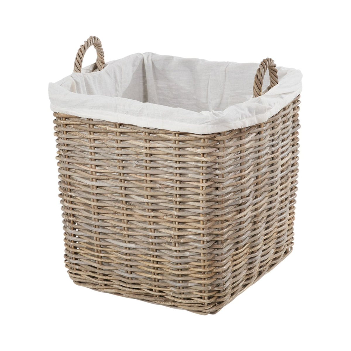 Set of 2 Grey Kubu Rattan Lined Square Log Baskets