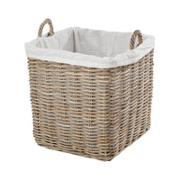 Set of 2 Grey Kubu Rattan Lined Square Log Baskets