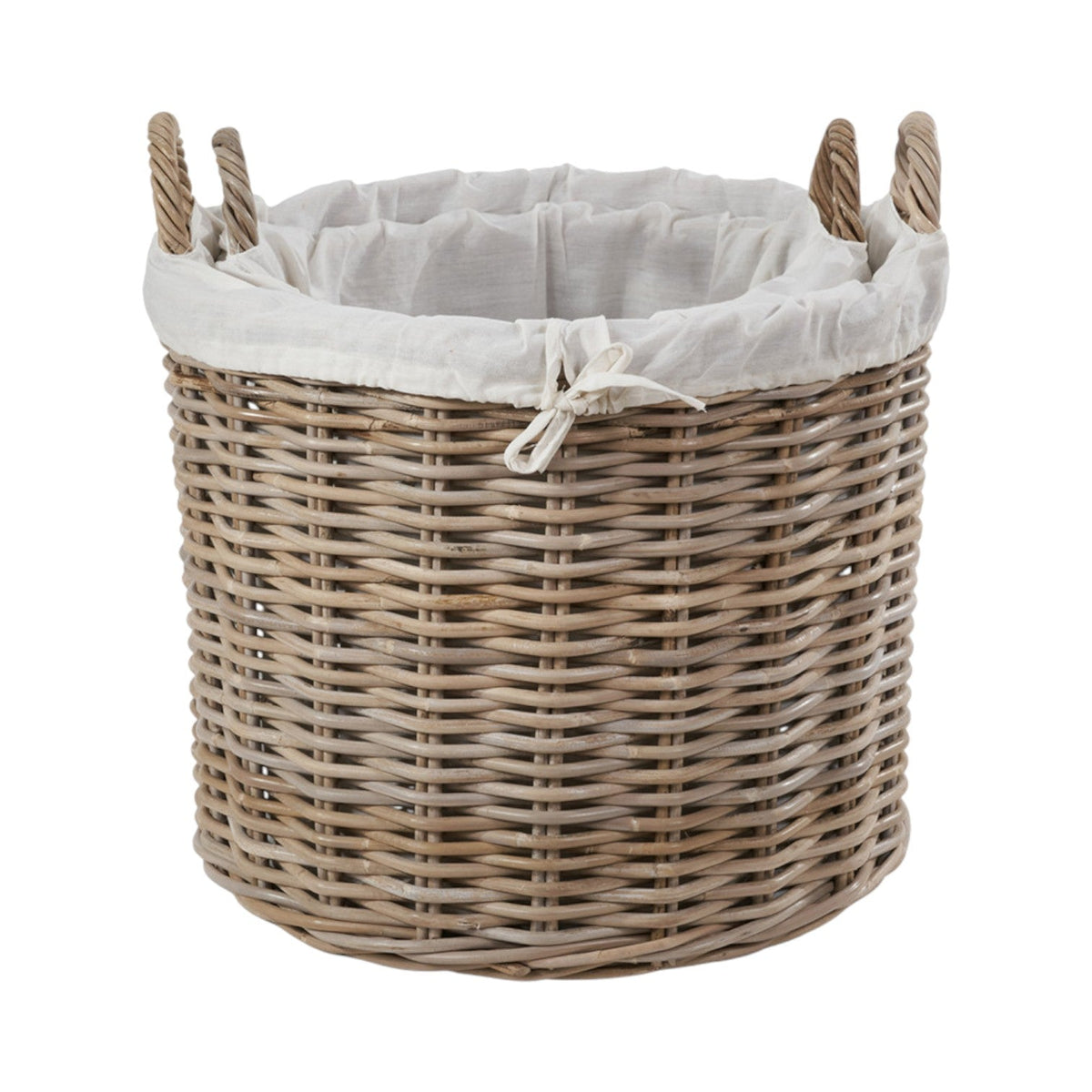 Set of 2 Grey Kubu Rattan Lined Round Log Baskets