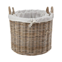 Set of 2 Grey Kubu Rattan Lined Round Log Baskets