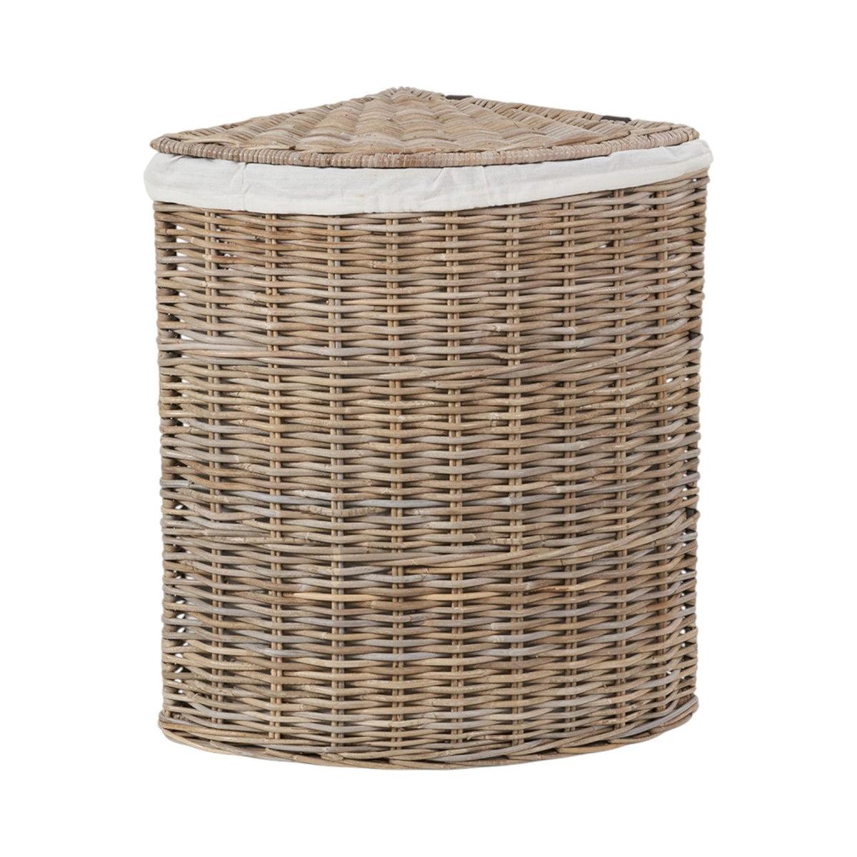Set of 2 Grey Kubu Rattan Lined Corner Linen Baskets