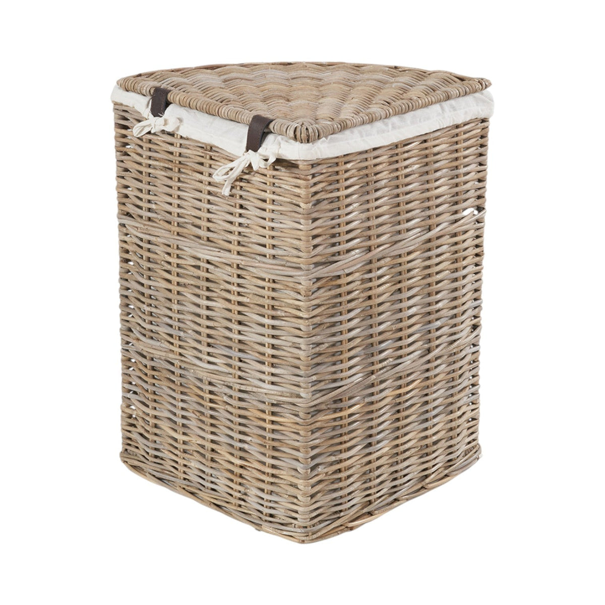 Set of 2 Grey Kubu Rattan Lined Corner Linen Baskets