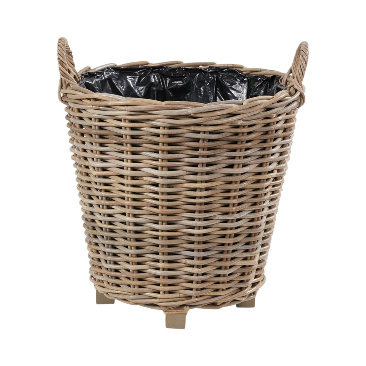 Indoor Outdoor Grey Kubu Rattan Round Basket Planter with Handles