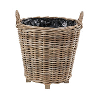 Indoor Outdoor Grey Kubu Rattan Round Basket Planter with Handles