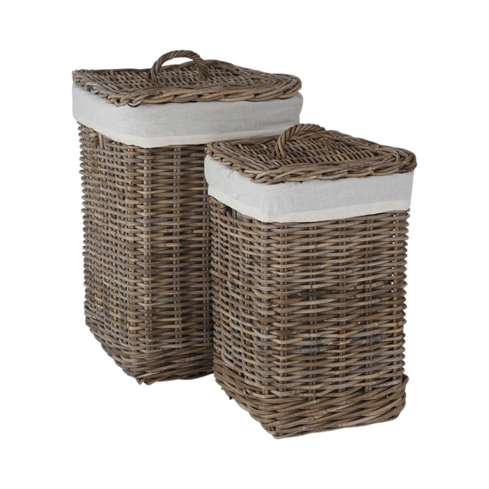 Set of 2 Grey Kubu Square Linen Baskets