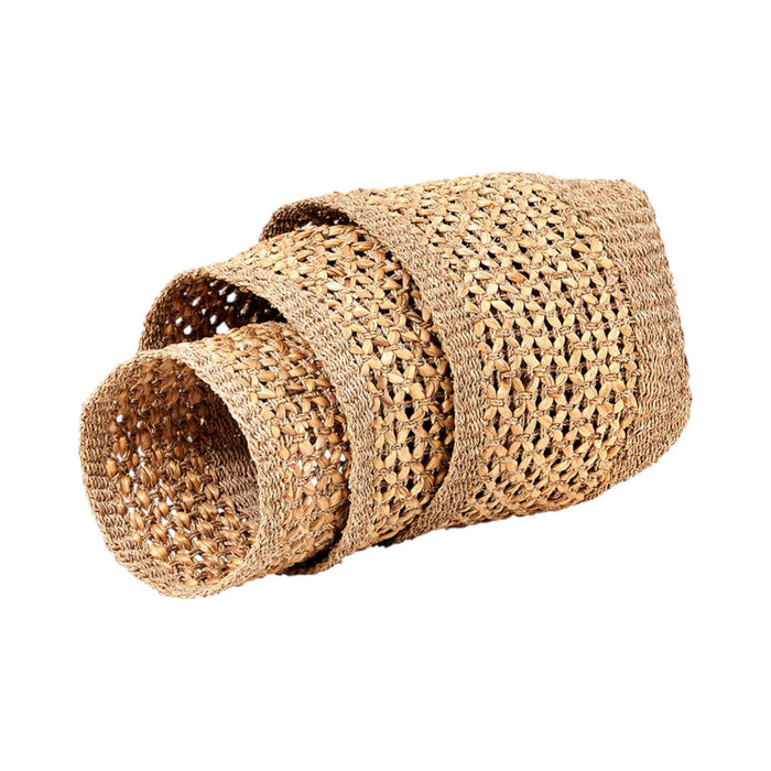 Set of 3 Seagrass and Water Hyacinth Natural Tall Round Baskets
