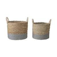 Set of 2 Banana Leaf Two Tone Natural and Grey Baskets