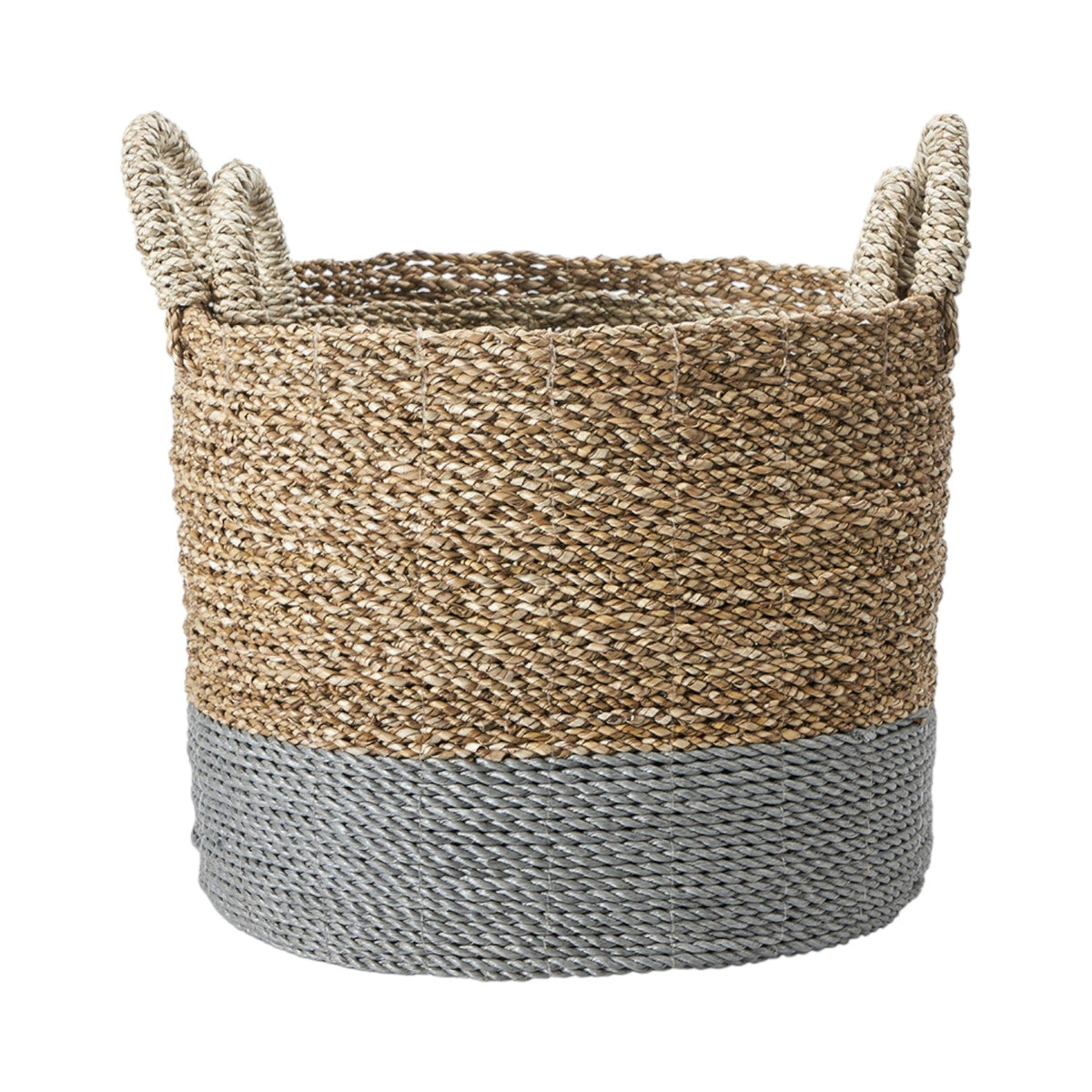 Set of 2 Banana Leaf Two Tone Natural and Grey Baskets