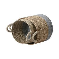 Set of 2 Banana Leaf Two Tone Natural and Grey Baskets