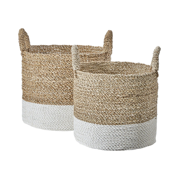 Set of 2 Banana Leaf Two Tone Natural and White Baskets