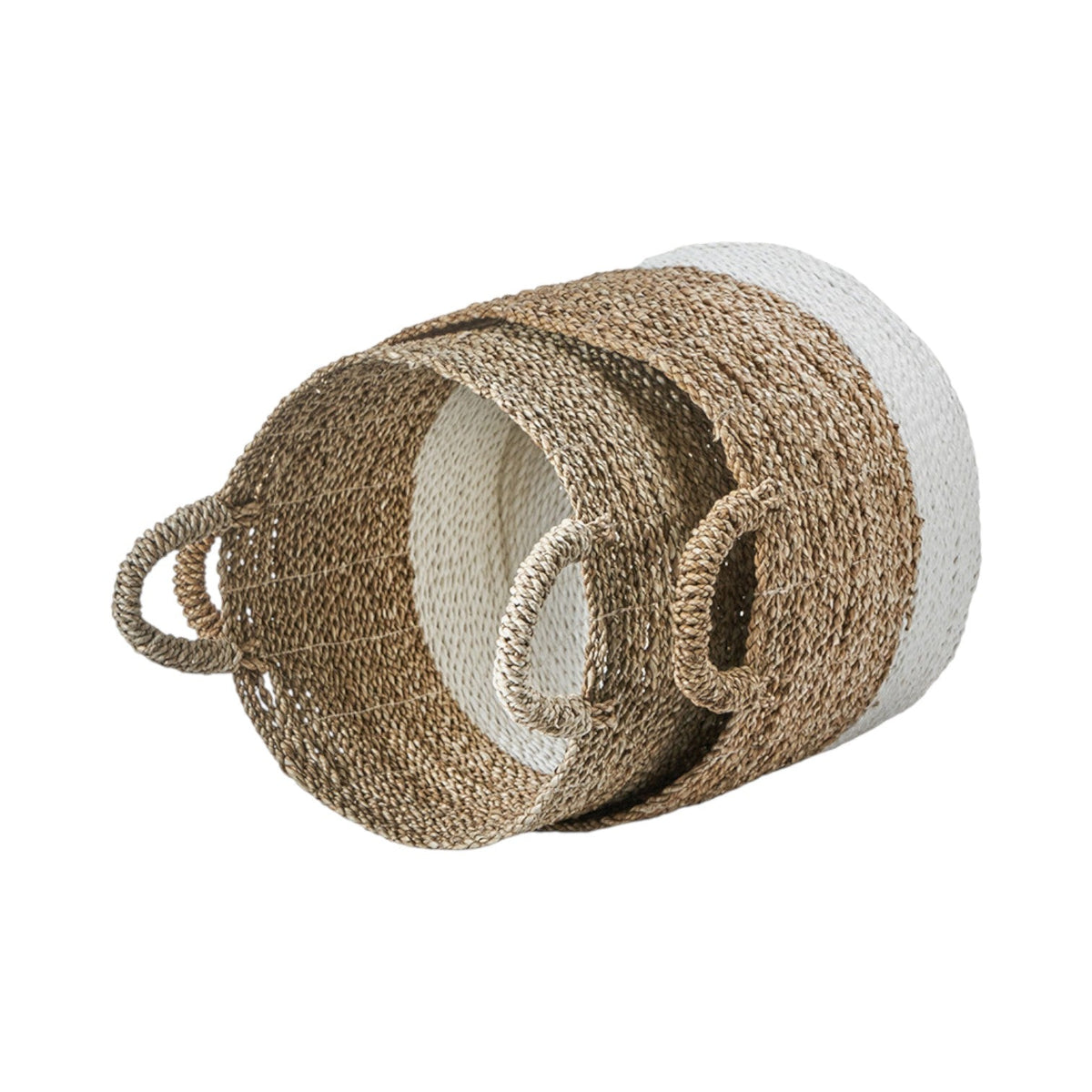 Set of 2 Banana Leaf Two Tone Natural and White Baskets
