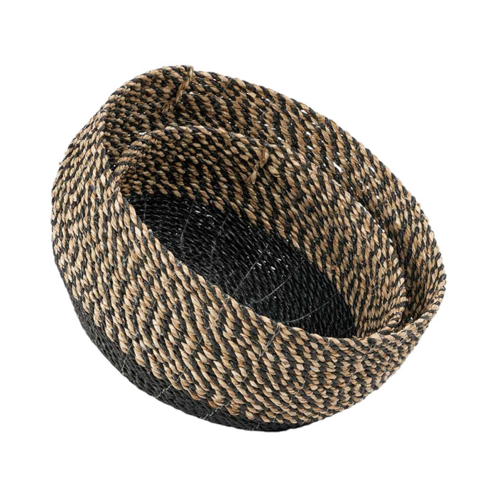 Set of 2 Seagrass Natural and Black Round Baskets