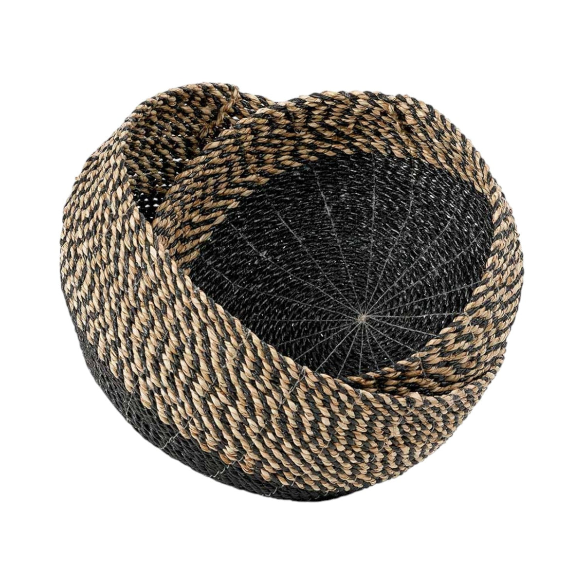 Set of 2 Seagrass Natural and Black Round Baskets