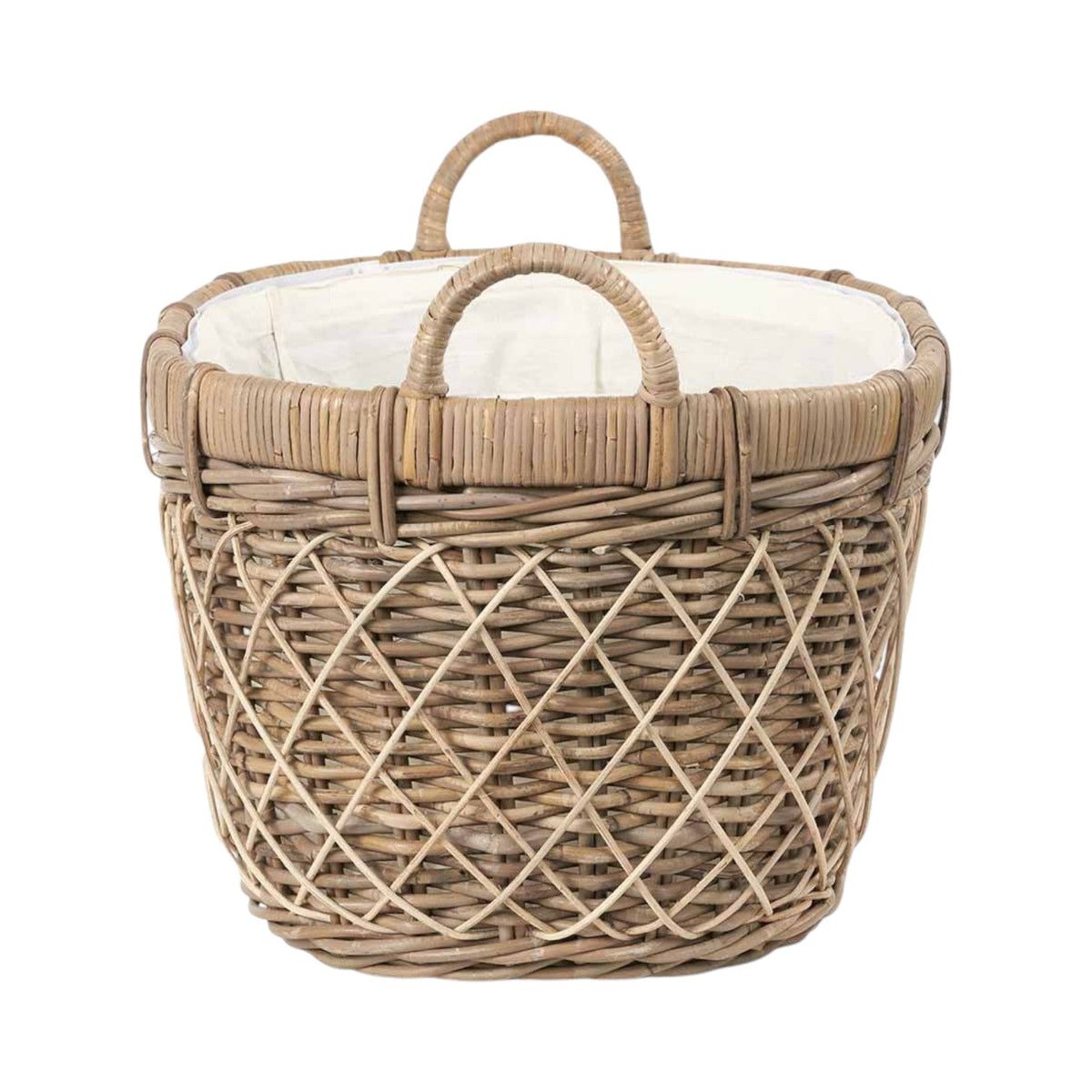 Brown Rattan Oval Handled Laundry Basket