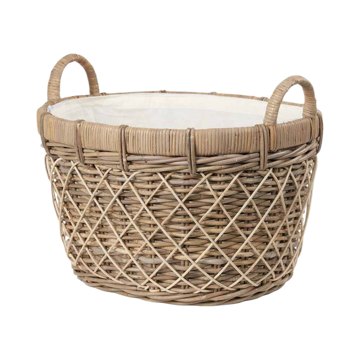 Brown Rattan Oval Handled Laundry Basket