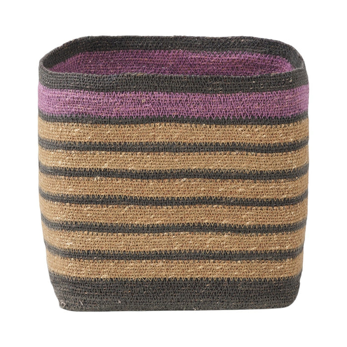 Seagrass Natural, Grey and Lilac Stripe Square Basket