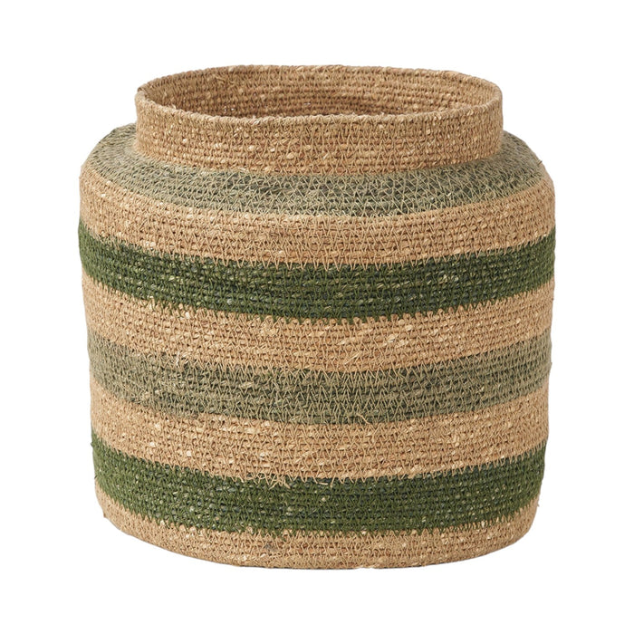 Seagrass Natural, Green and Sage Stripe Round Basket