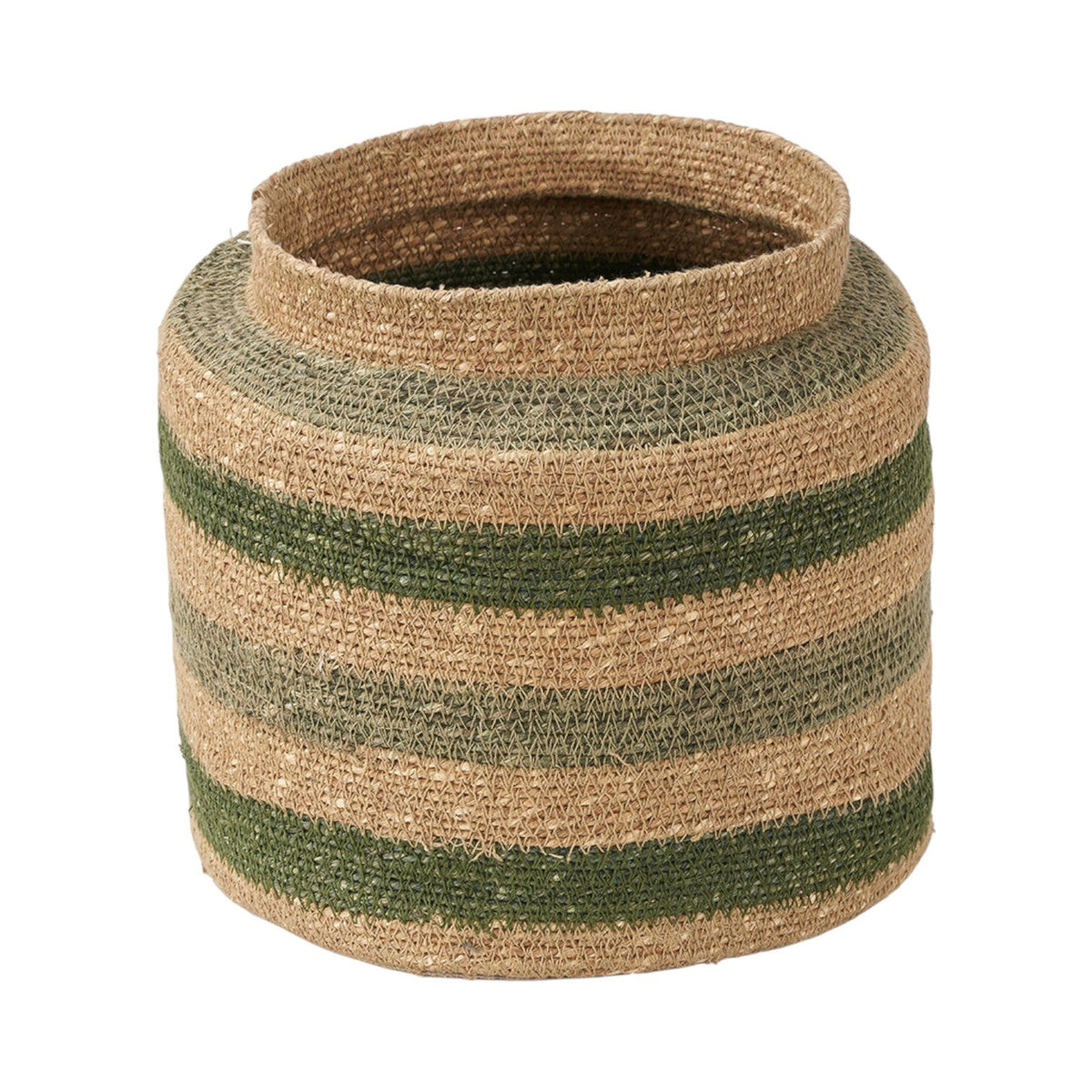 Seagrass Natural, Green and Sage Stripe Round Basket