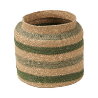 Seagrass Natural, Green and Sage Stripe Round Basket