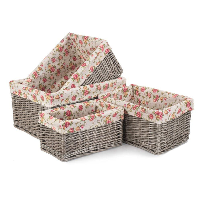 Red Hamper Antique Wash Garden Rose Willow Storage Baskets