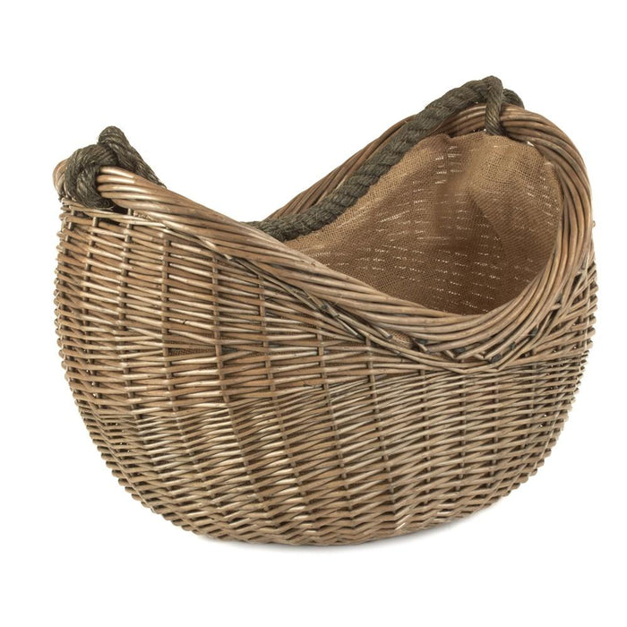 Red Hamper Antique Wash Rope Handled Wicker Carrying Basket