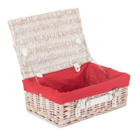 Red Hamper White Wash Empty Picnic Basket