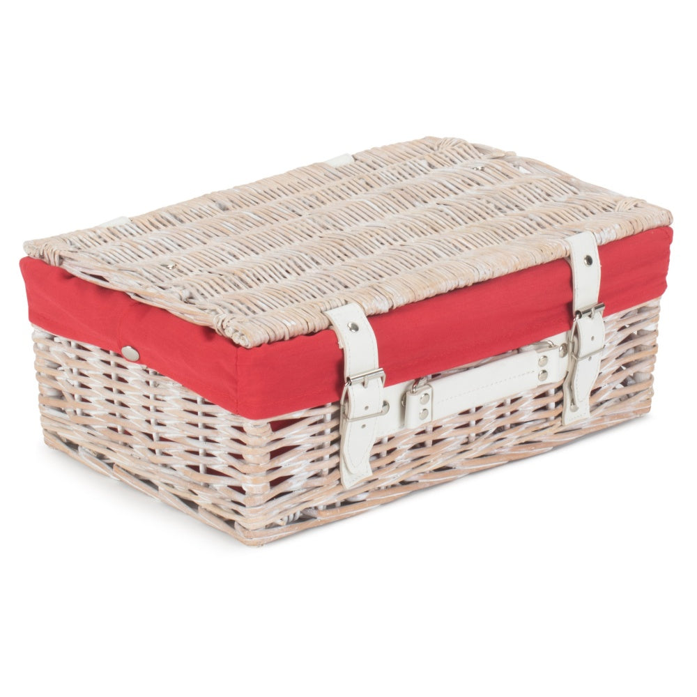 Red Hamper White Wash Empty Picnic Basket