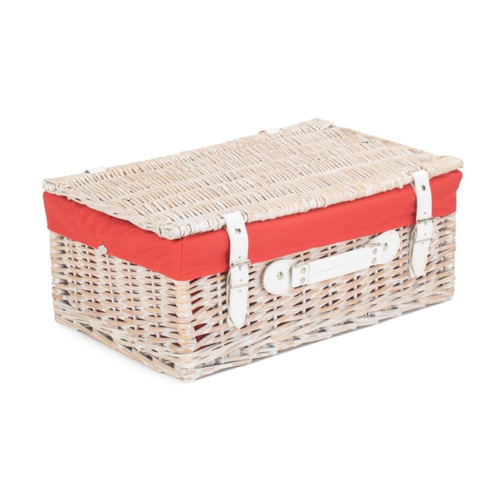Red Hamper 45cm White Wash Empty Picnic Basket